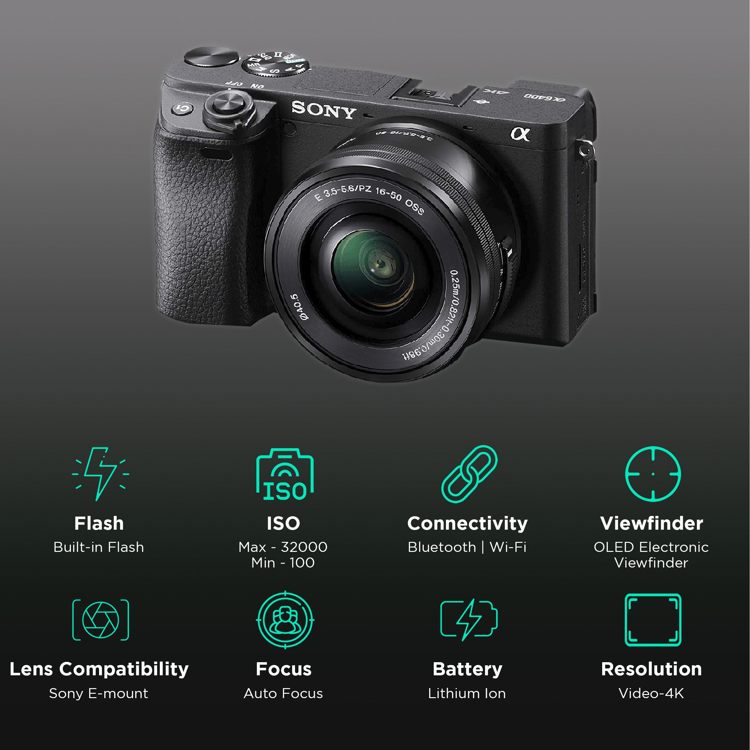 Buy SONY Alpha 6400 24.2MP Mirrorless Camera (16-50 mm Lens, 23.5 x 15. ...